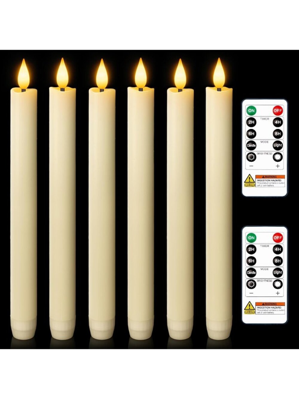 New 6 Pcs Wax Flameless Taper Candles with Remote Timer and Dimmer